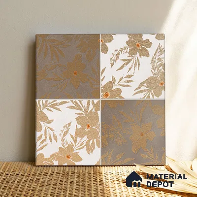 Floral Wall Tile TL 07250 Plana 8008 GLM (Gold) 1 ft x 1 ft Ceramic Matte Finish - 9 mm  | 2 mm Spacer is Mandatory | Please Expect a Slight Variation of Pattern